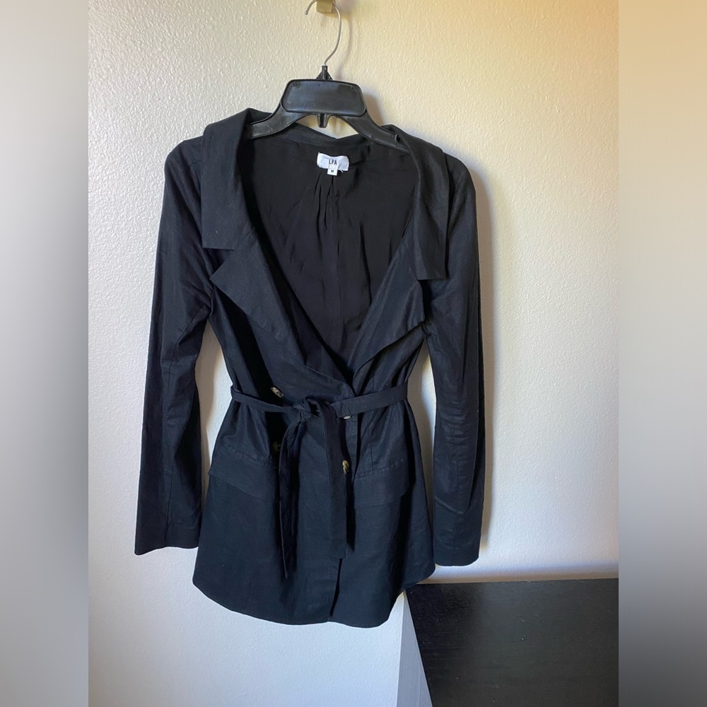LPA Women’s Belted Blazer Linen Blend Black Size M Business Casual